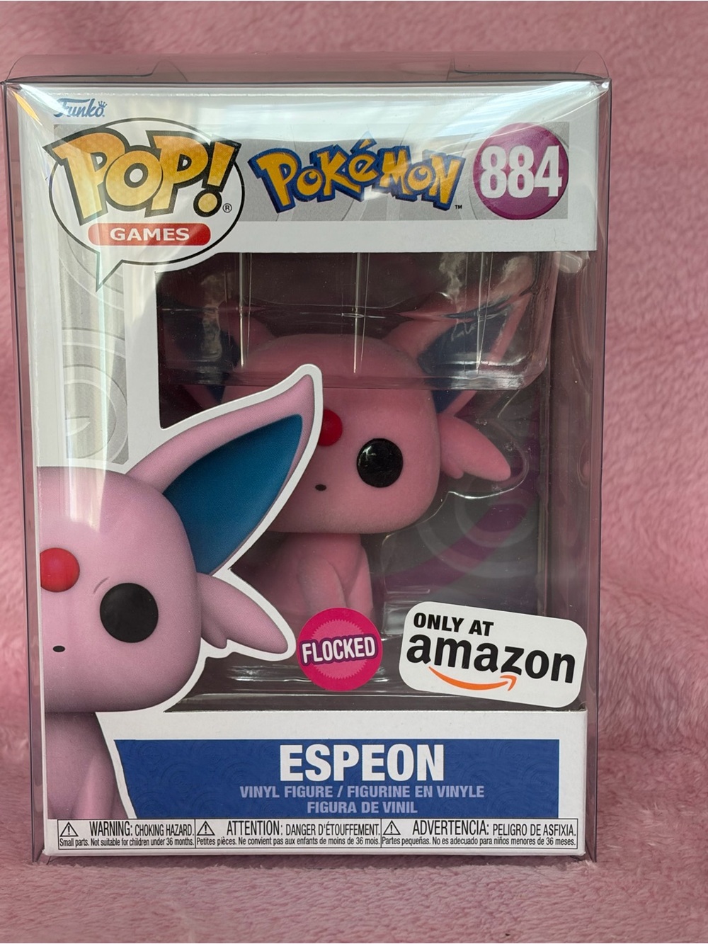 Funko Pop! Pokémon Espeon Flocked #884 Amazon Exclusive NEW + Protector
